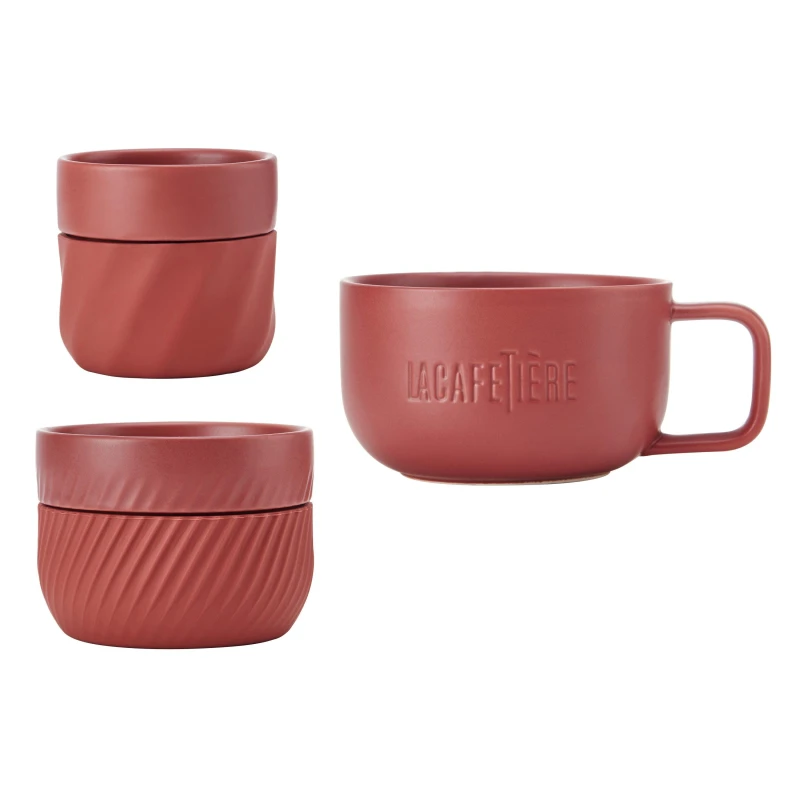Image of La Cafetiere 3pc Family Mug Set, 380ml 200ml and 100ml Red Red unisex