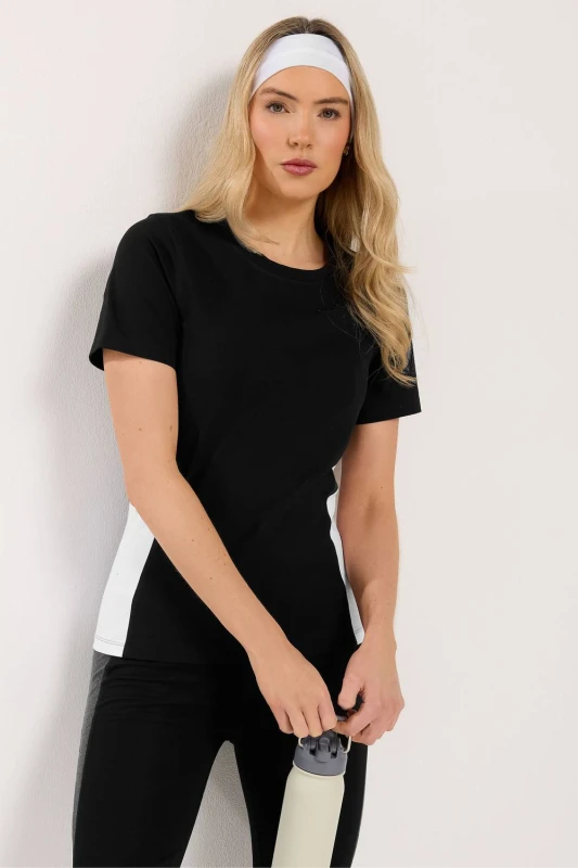 Image of Long Tall Sally Womens Tall Active Colour Block Short Sleeve Top in Black Size: 14 Black Female 14