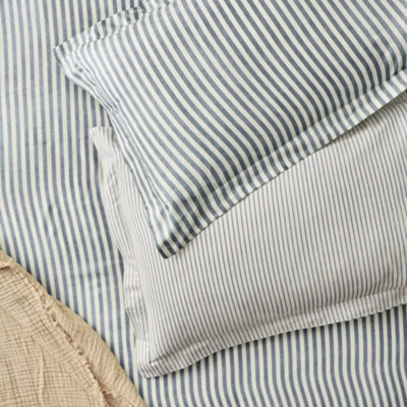 Image of Yard Hebden Striped Cotton Pillowcase Pair, Navy, 50X75Cm