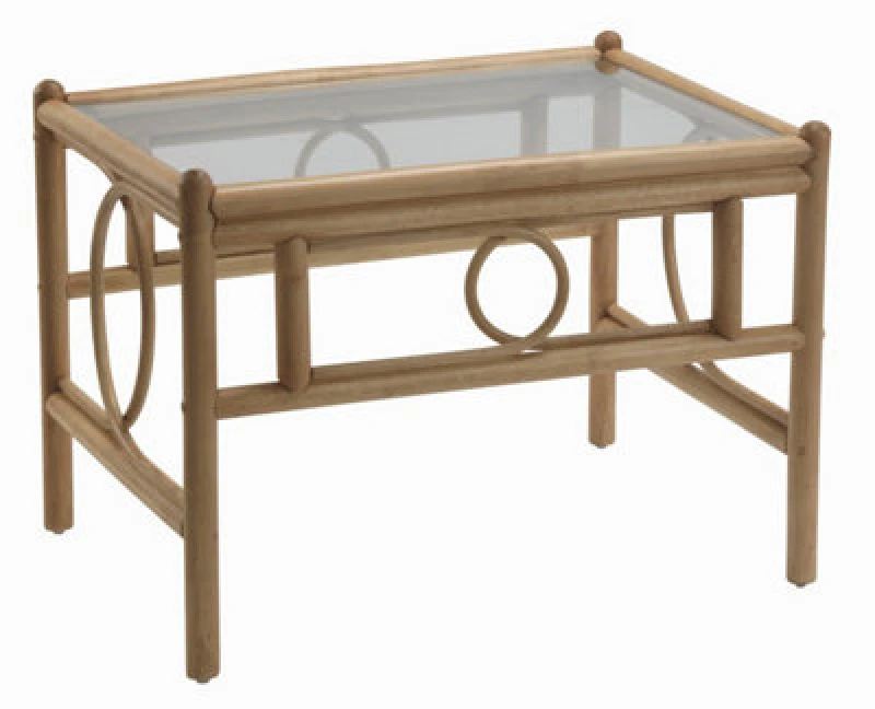 Image of Desser Madrid Light Oak Natural Rattan Coffee Table With Glass Top Real Cane Wicker Tea Table - H46 X W73 X D52Cm