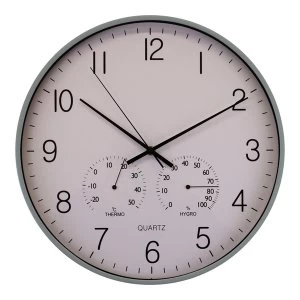 Image of Large Green Wall Clock 40cm With Thermometer/Hygrometer