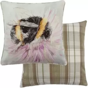 Image of Evans Lichfield Watercolour Bee Cushion Cover (One Size) (Natural/Lilac/Black) - Natural/Lilac/Black