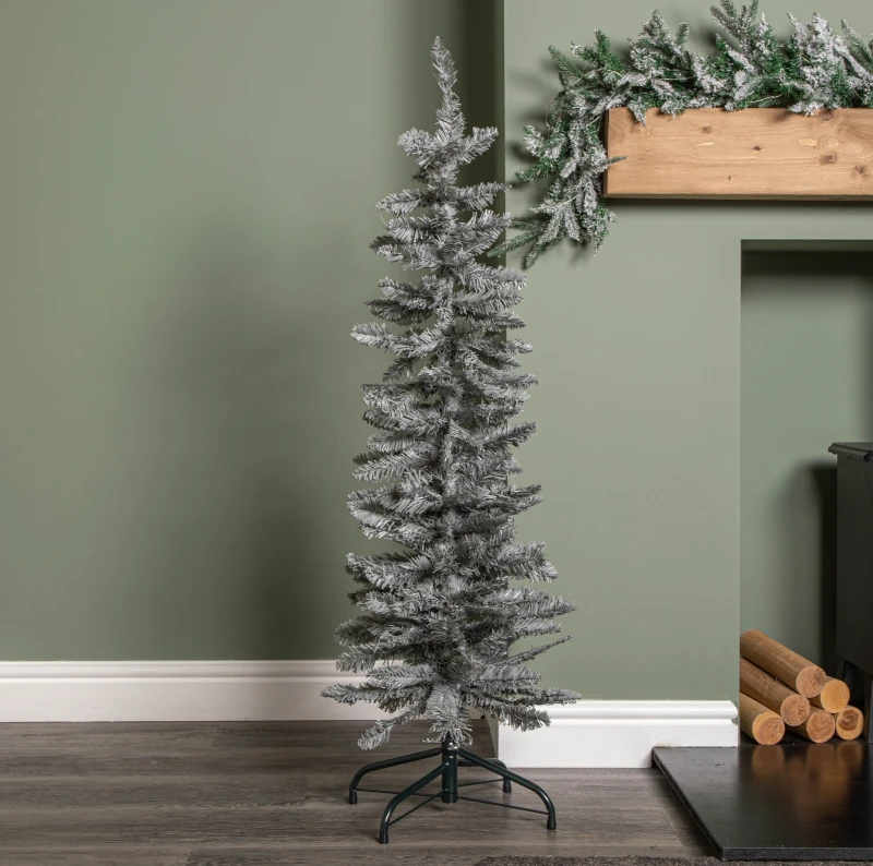 Image of 4ft (1.2m) Grey Artificial Pencil Christmas Tree With Green Metal Stand and 168 Tips
