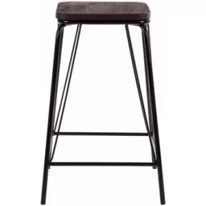Image of District Black Metal and Elm Wood Stool - Premier Housewares