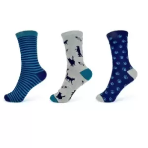 Image of Foxbury Womens/Ladies Cotton Rich Socks (Pack Of 3) (UK 4-7) (Blue/Grey)