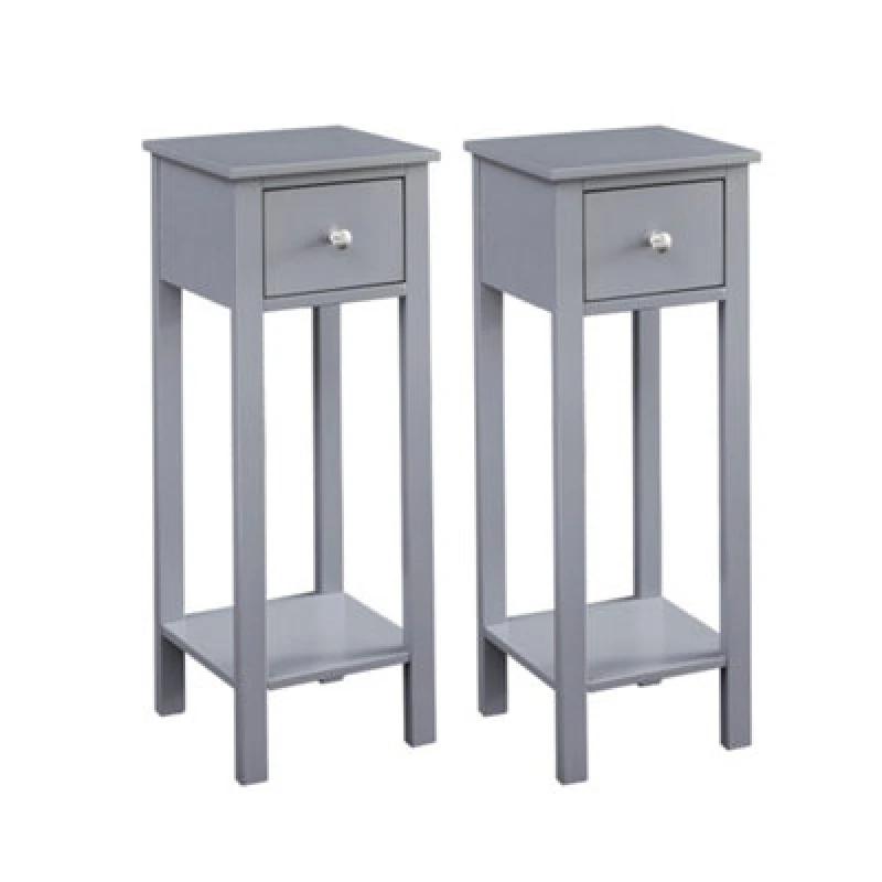 Image of MCC Direct Set Of 2 Solid Wooden Bedside Table With Open Shelf And Drawer Grey Amelia By Mcc