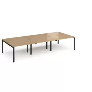 Image of Bench Desk 6 Person Rectangular Desks 3600mm Oak Tops With Black Frames 1600mm Depth Adapt