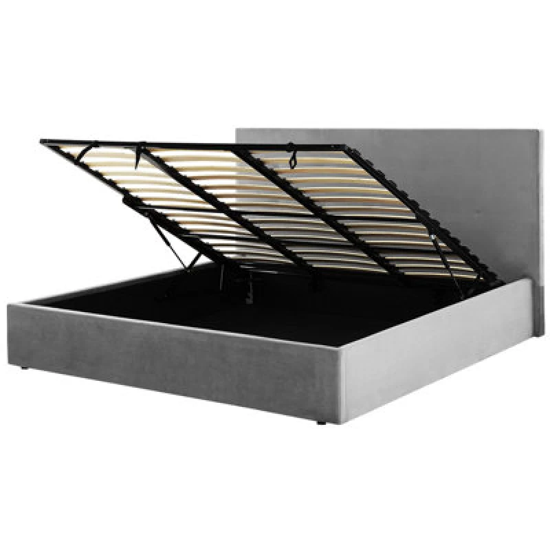 Image of Beliani Ottoman Bed Velvet Lorient 180 X 200 Cm (Eu Super King) Light Grey