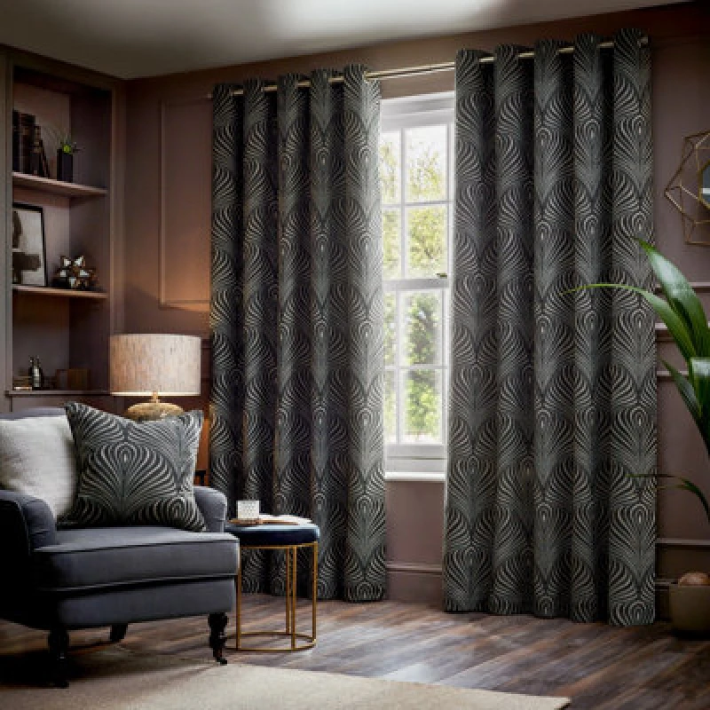 Image of Gatsby Jacquard Eyelet Curtains Black / 229 x 183cm