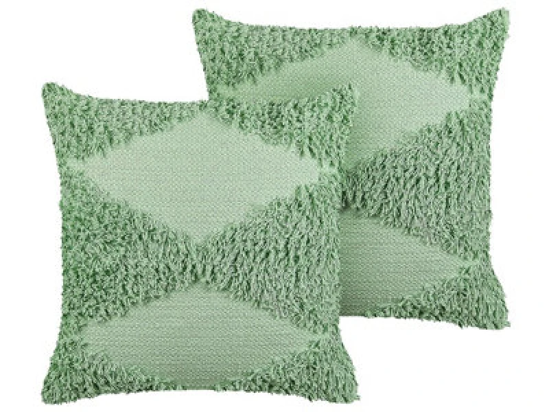 Image of Beliani Set Of 2 Decorative Cushions Rhoeo Cotton 45 X 45cm Light Green