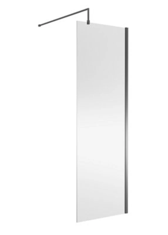 Image of Nuie Wetroom Screen, Durable Toughened Fixed Glass Bathroom Shower Screen With Support Bar In Brushed Pewter, 700 X 1850mm