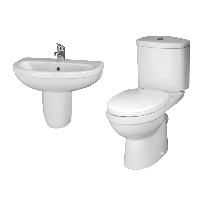 Image of Balterley Toilet Pan Cistern Seat 550mm 1 Tap Hole Basin and Semi Pedestal White