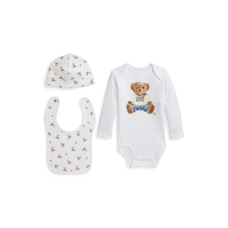Image of Polo Ralph Lauren Kids Bear Clothing Set White/Blue unisex 6M