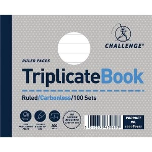 Image of Challenge 105mm x 130mm 100 Sheets Side Taped Perforated Ruled Triplicate Book Grey