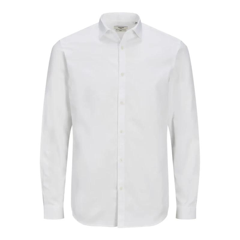 Image of Jack and Jones Cardiff Plain Long Sleeve Button Up Shirt - White White S