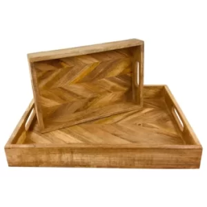 Image of Herringbone Square Wood Rustic Trays Set of 2