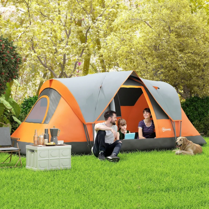 Image of Outsunny Outsunny 5-6 Man Camping Tent with Bag, Fibreglass and Steel Frame - Orange