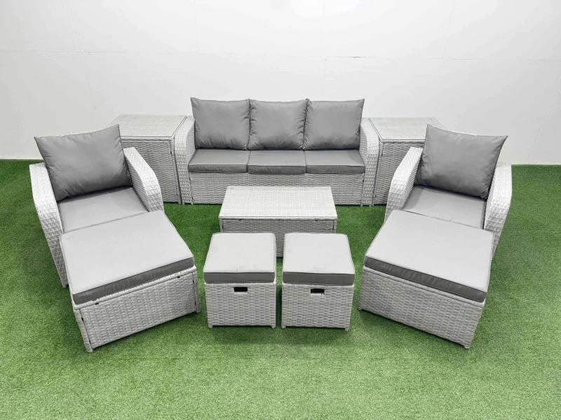 Image of Fimous 10 PC Rectangular Coffee Table Set Reclining Chair Inclining Sofa Seat in Light Grey Light Grey Unisex