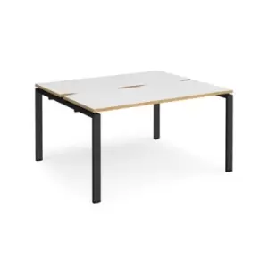 Image of Bench Desk 2 Person Rectangular Desks 1400mm With Sliding Tops White/Oak Tops With Black Frames 1200mm Depth Adapt