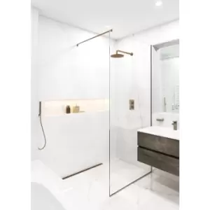 Image of Bronze 700mm Frameless Wet Room Shower Screen with Wall Support Bar - Live Your Colour