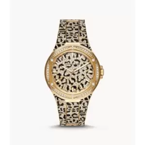 Image of Michael Kors Womens Lennox Three-Hand Black And Gold-Tone Stainless Steel Watch - Black / Gold