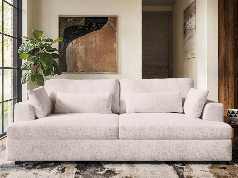 Image of Solace+Co Drew 3 Seater Chenille Sofa - Cream Cream Unisex