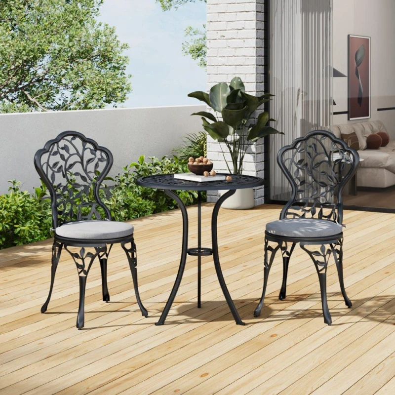 Image of Breeins 3pcs Cast Aluminum Bistro Table and Chairs Set Black unisex One size