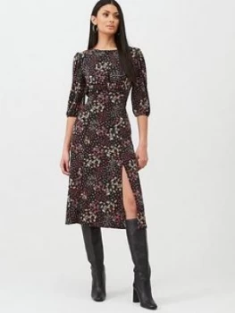 Image of Oasis Mixed Ditsy Floral Empire Line Midi Dress - Black , Multi Black, Size XL, Women