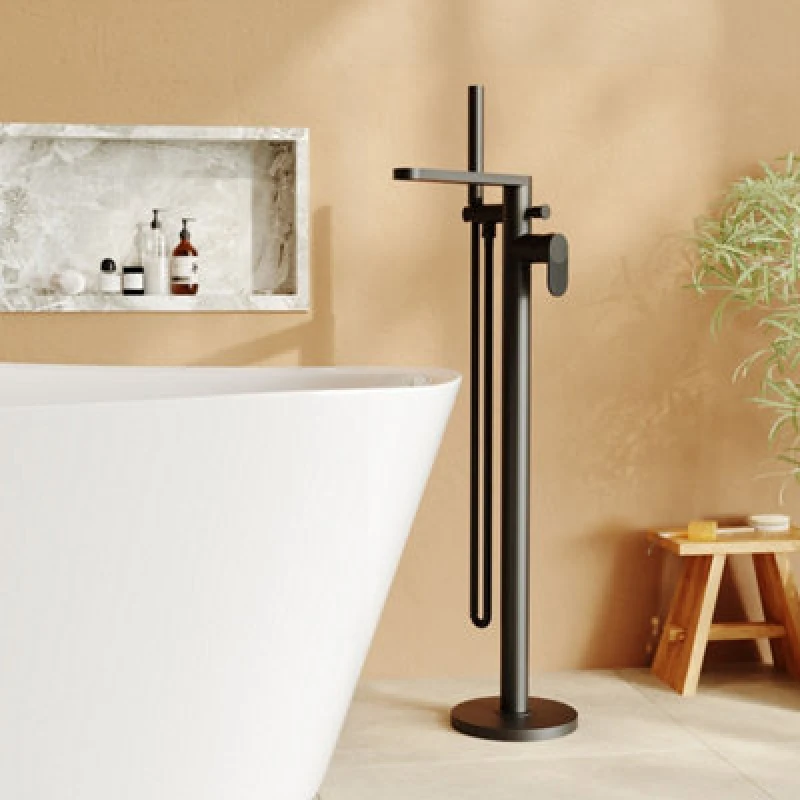Image of FNX Bathrooms Aurelio Freestanding Bath Shower Mixer With Kit Matt Black Contemporary 1 Hole