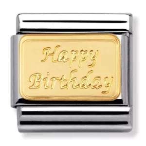 Image of Nomination CLASSIC Gold Engraved Signs Happy Birthday Charm 030121/09