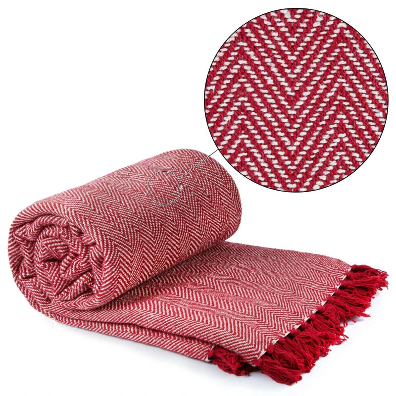 Image of Emma Barclay Throw Blanket Cotton Woven Herringbone Red unisex 127x152cm