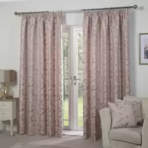 Image of Emma Barclay Duchess Paisley Jacquard Lined Pencil Pleat Curtains, Blush Pink, 46 x 54 Inch