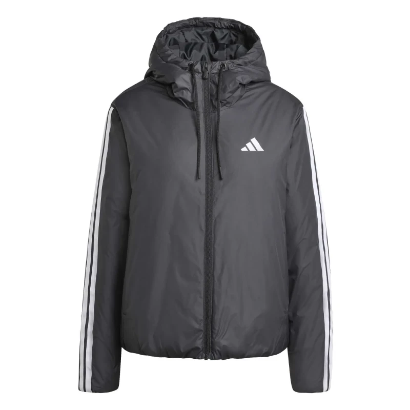 Image of adidas Womens 3 Stripe Essential Water Resistant Wind Resistant Long Sleeve Puffer Jacket Black/White female XL (20-22)