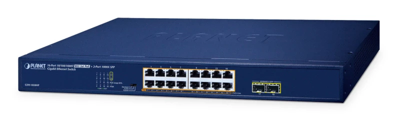 Image of Cablenet PLANET GSW-1820HP network switch Unmanaged Gigabit Ethernet (10/100/1000) Power over Ethernet (PoE) 1U Blue GSW1820HP