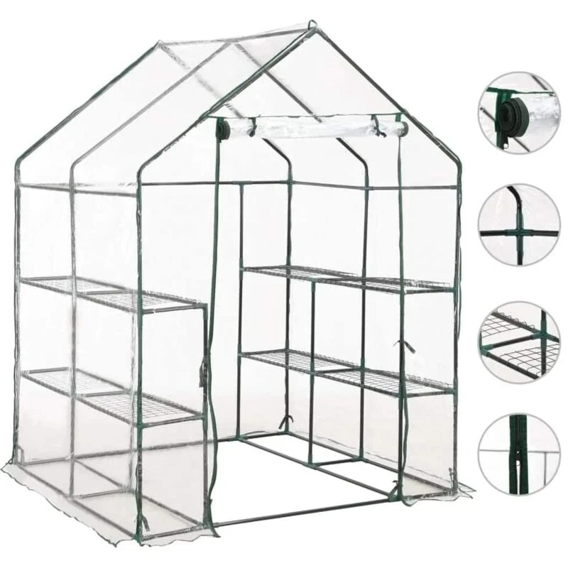 Image of vidaXL Greenhouse with 8 Shelves 143x143x195 cm, Clear 46914
