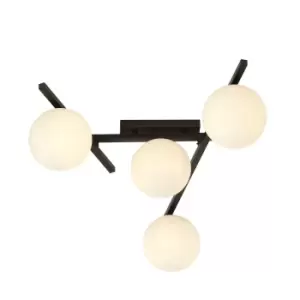 Image of Smart Black Globe Ceiling Light with White Glass Shades, 4x E14