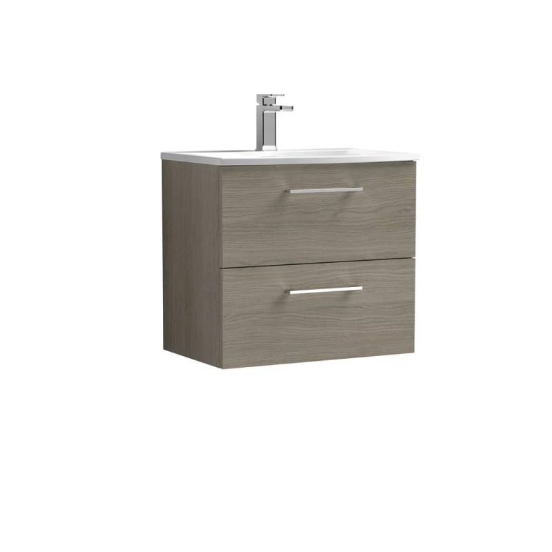 Image of Balterley Modern Bathroom Wall Hung 2-Drawer Vanity Basin, Solace Oak, 600mm in Brown Brown Unisex