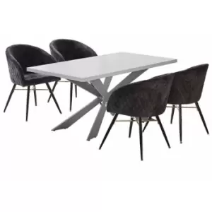 Image of 5 Pieces Life Interiors Vittorio Duke Dining Set - a White Rectangular Dining Table and Set of 4 Black Dining Chairs - Black