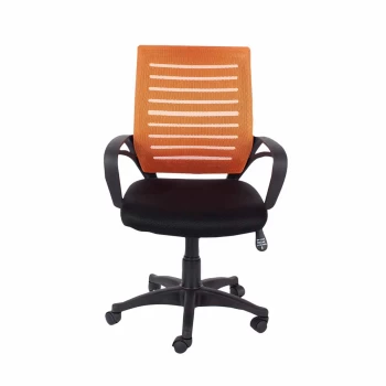 Image of Loft Home Office study chair with arms, orange mesh back, Black fabric seat & Black base