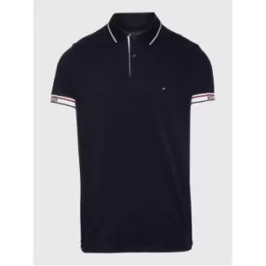Image of Tommy Hilfiger Knitted Tape Cuff Reg Polo - Blue