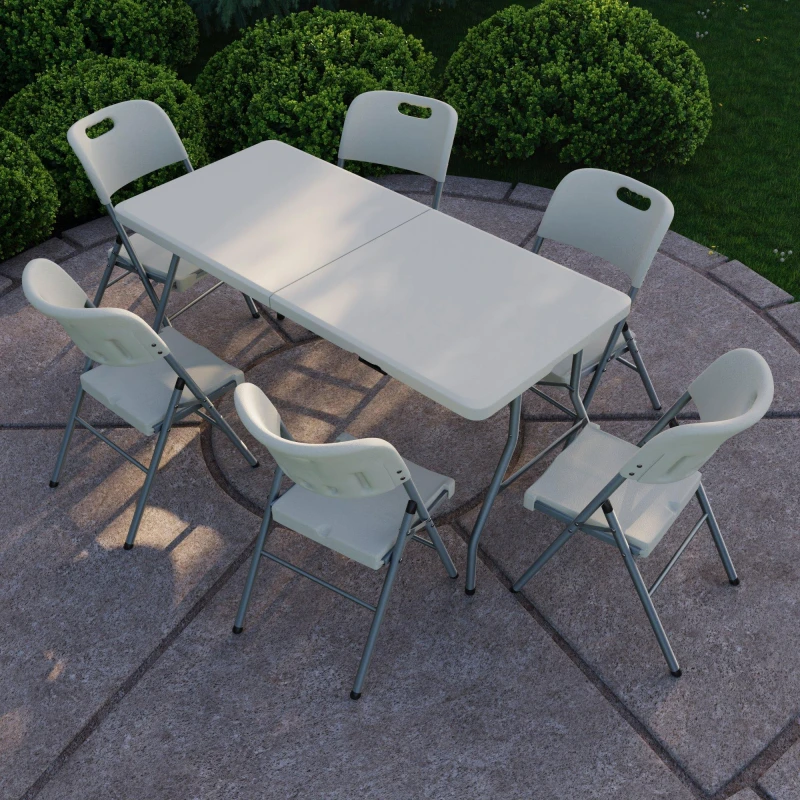 Image of Lassic Outdoor Folding Table 5ft & 6 Folding Chairs White unisex 7 Piece