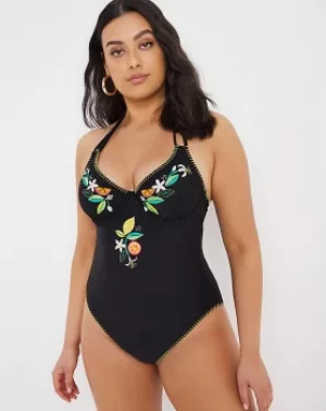 Image of Embroidered Tummy Control Swimsuit