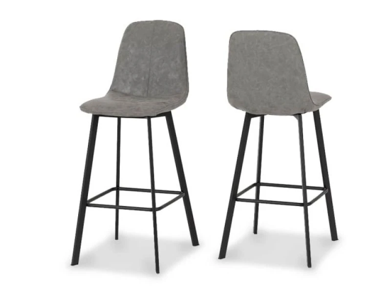 Image of Seconique Quebec Set of 2 Grey Faux Leather Bar Stools