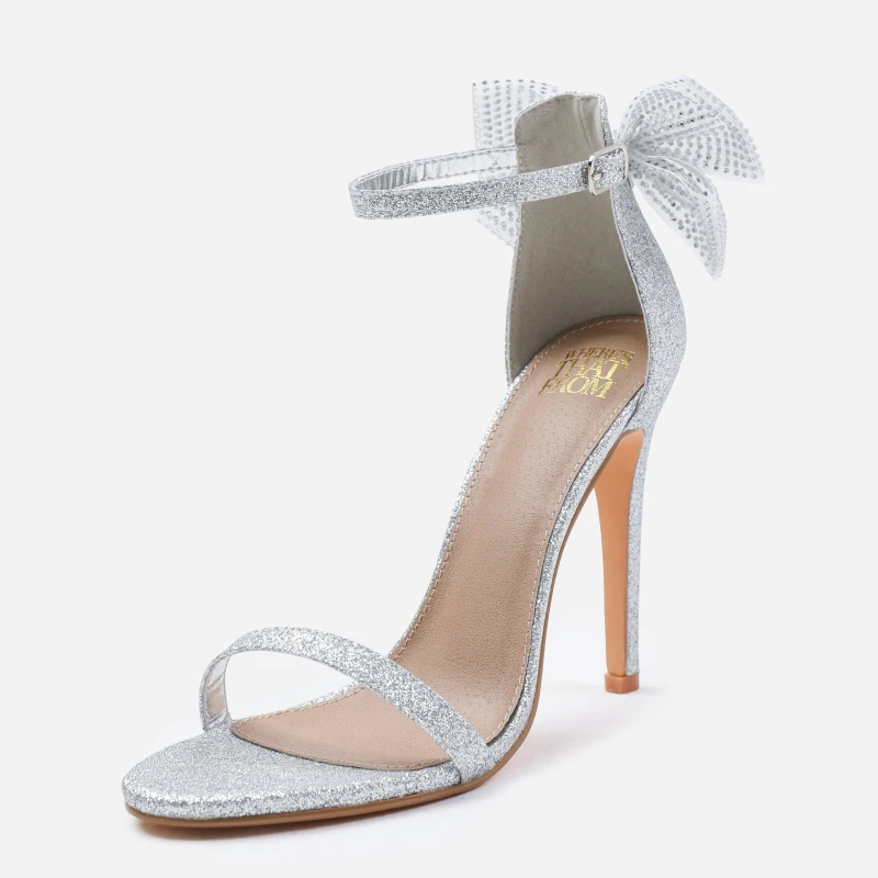 Image of Where's That From 'Chicago' Barely There High Heel With Diamante Bow Detail Silver