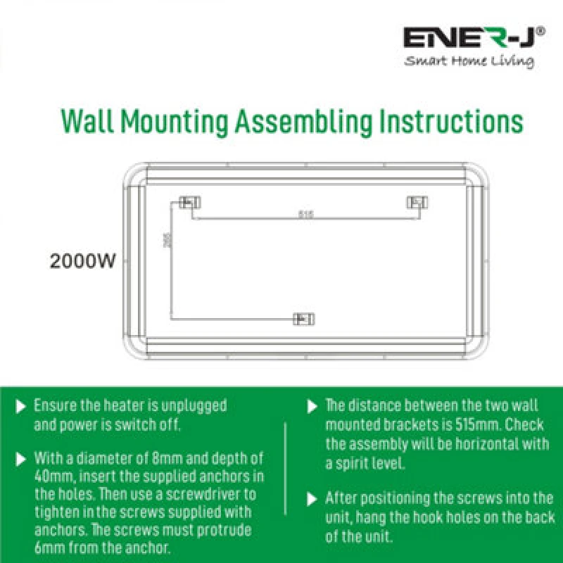 Image of Ener-J WiFi Smart Heater 2000W, White Tempered Glass SHA5281