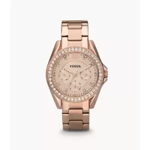 Image of Fossil Womens Riley Multifunction Rose-Tone Stainless Steel Watch - Rose Gold