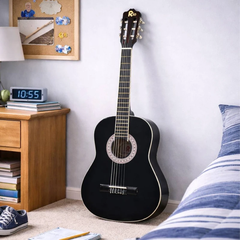 Image of RayGar Rio 3/4 Size 36" Acoustic Guitar & Accessory Package for Beginners in Black Size: 1 Pack Black Unisex 1 Pack