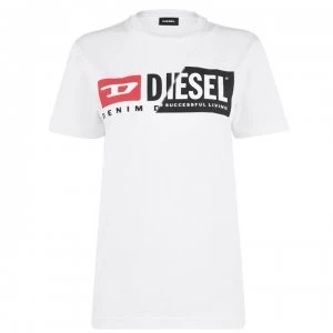 Image of Diesel Asymmetrical Logo T Shirt - White 100