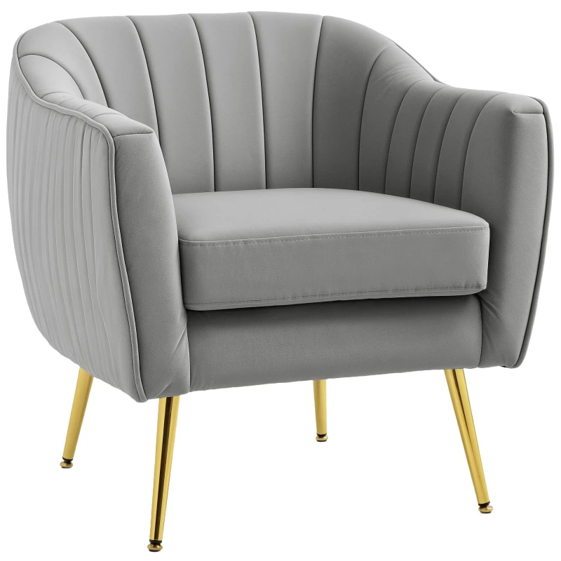 Image of HOMCOM Velvet-Look Shell Shaped Chair with Thick Padded Seat - Grey TJ Hughes 5061025099078
