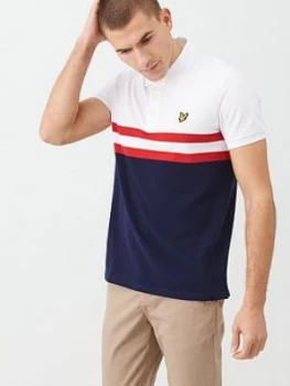 Image of Lyle & Scott Yoke Stripe Polo Shirt - White/Navy, Size S, Men